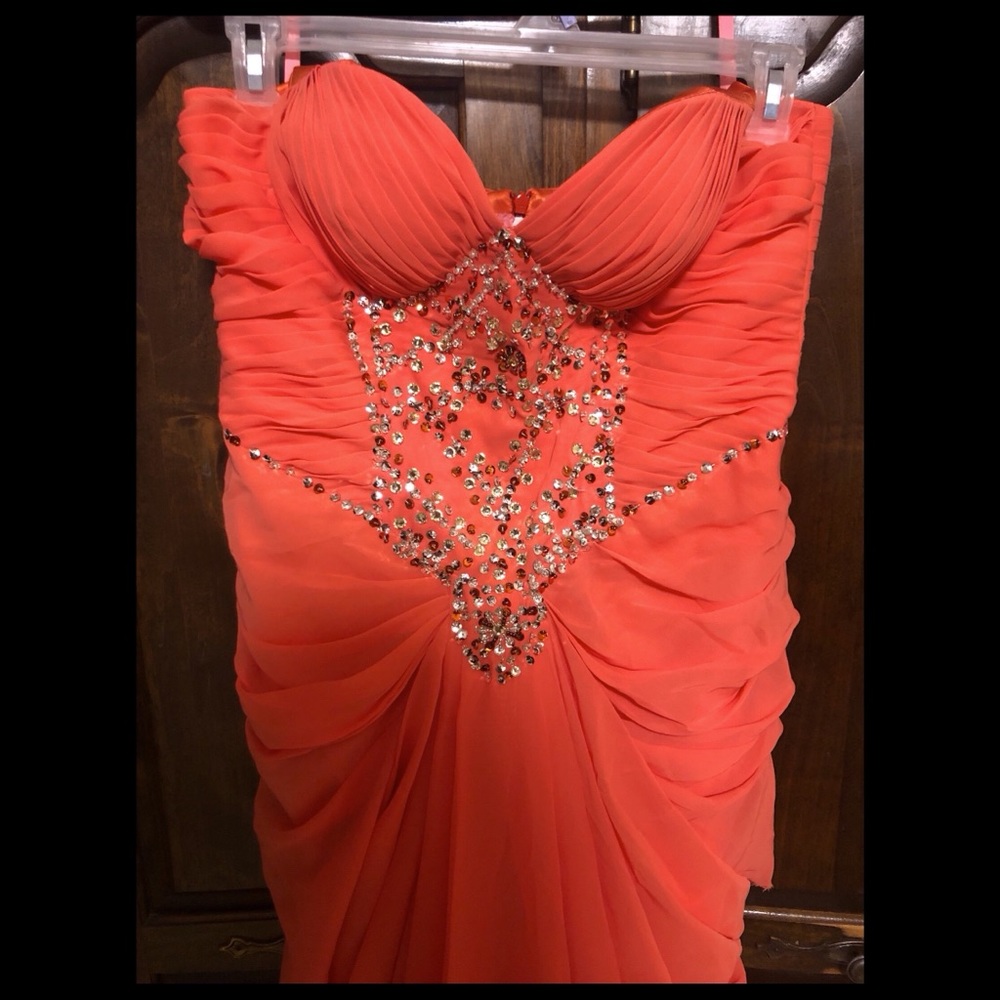 Elegant Prom Dress! Peach with orange underneath and bejeweled front!